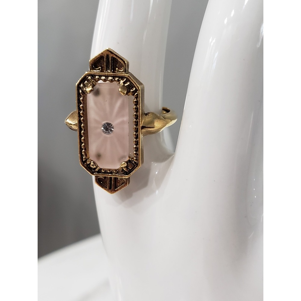 RARE VTG 1977 AVON FROSTLIGHT CAmphor GLASS ART DECO REVIVAL RING SIZE 4.5-6.5